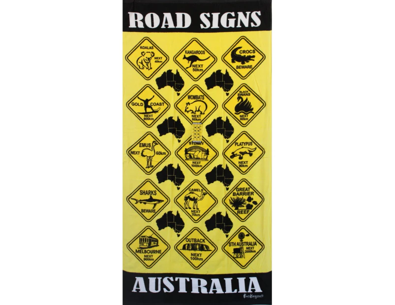 Australian Souvenir Beach Towels Australia 100% Cotton [Design: Road Signs]
