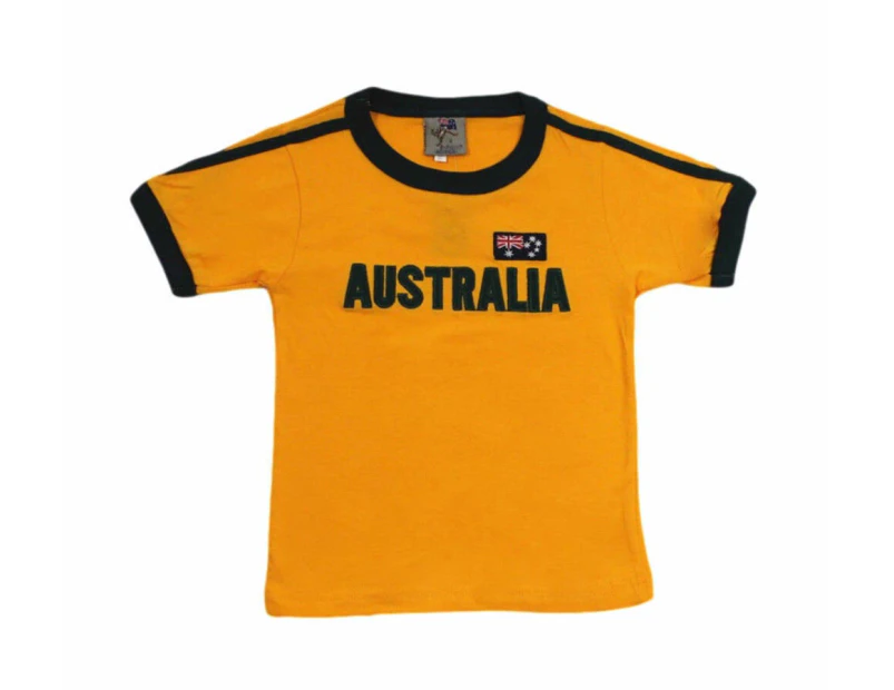 Kids Australia Day Souvenir T-Shirt Cotton Embroidery Flag Navy Green & Gold