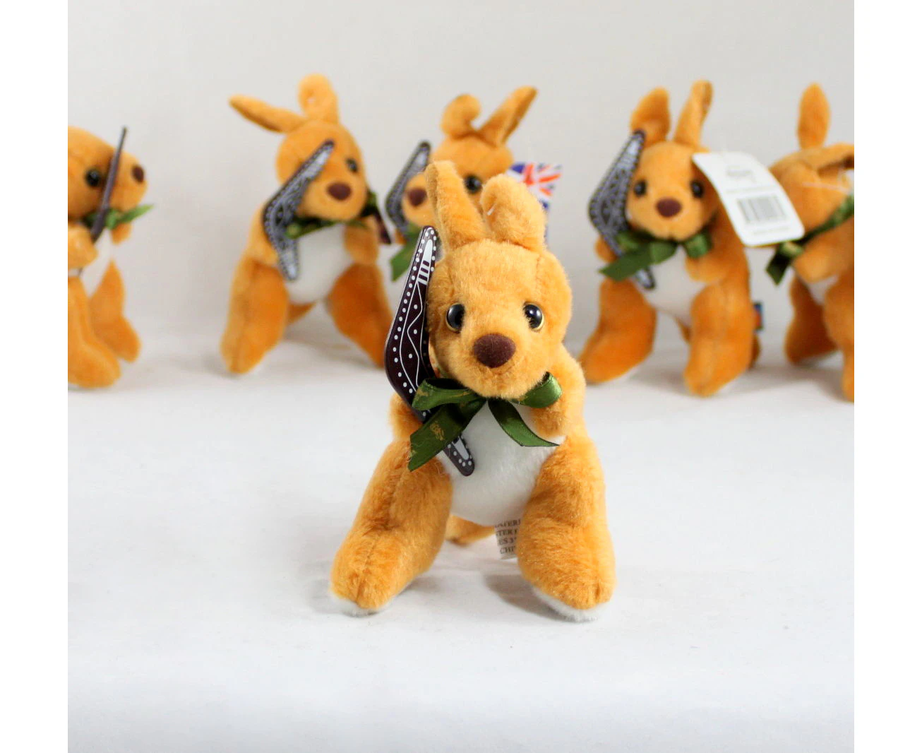 12 x Australian Souvenir Soft Toy Animals Kangaroo 10-15cm [Design: Kangaroo with Boomerang]