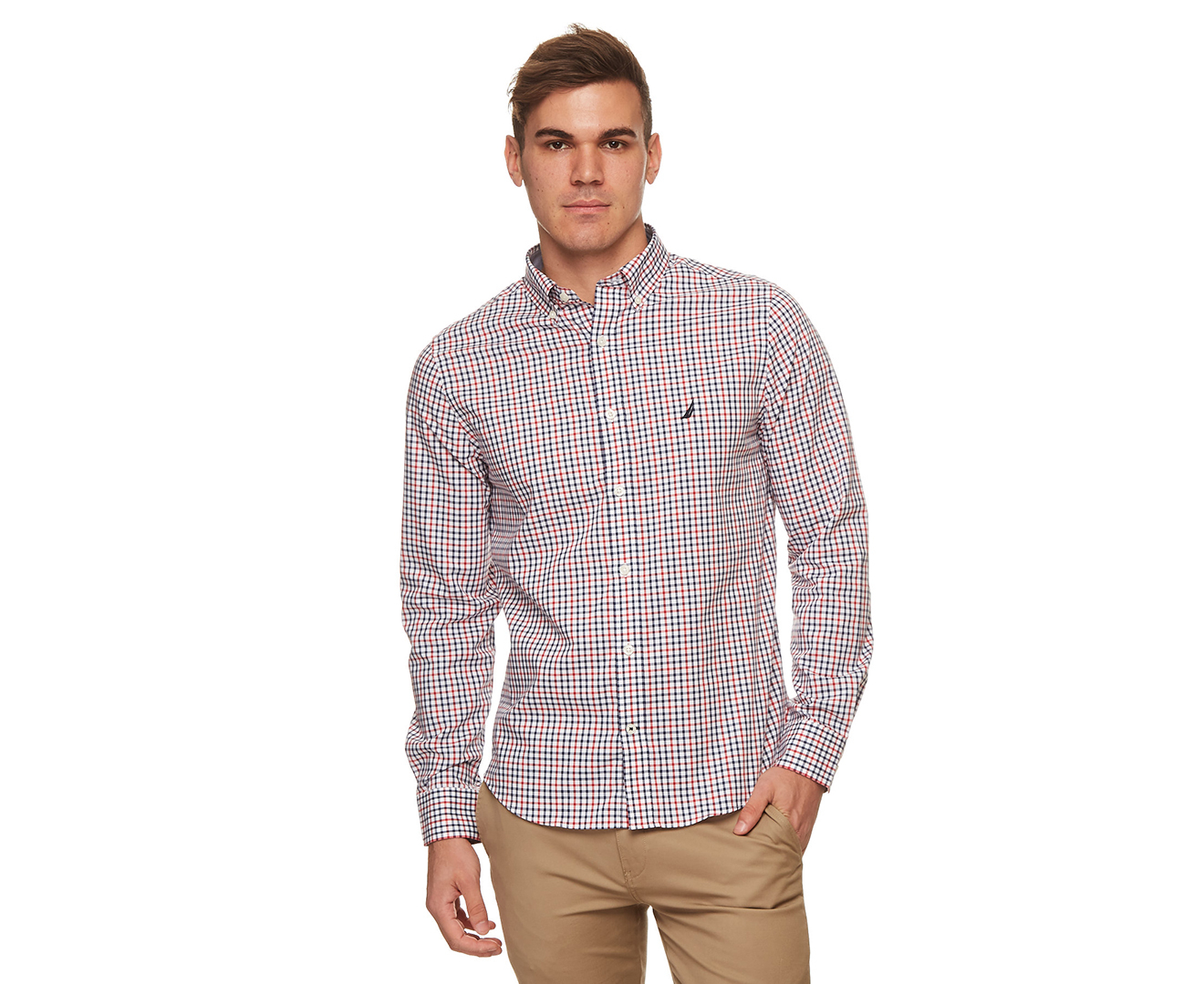 Nautica Men's Long Sleeve Slim Fit Gingham Shirt - Marine Blue | Catch ...