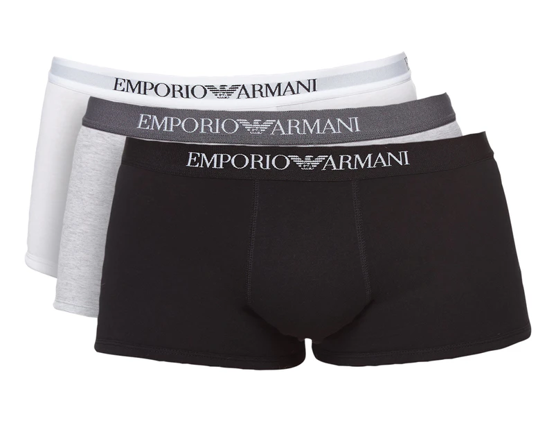 Emporio Armani Men's Pure Cotton Trunk 3-Pack - Grey/White/Black
