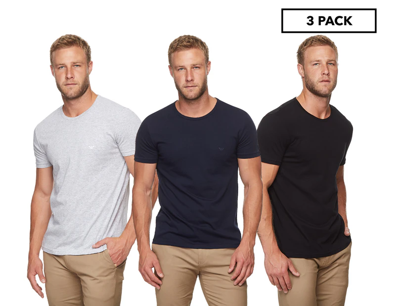 Emporio Armani Men's Pure Cotton Crew Neck T-Shirt 3-Pack - Grey/Black/Navy