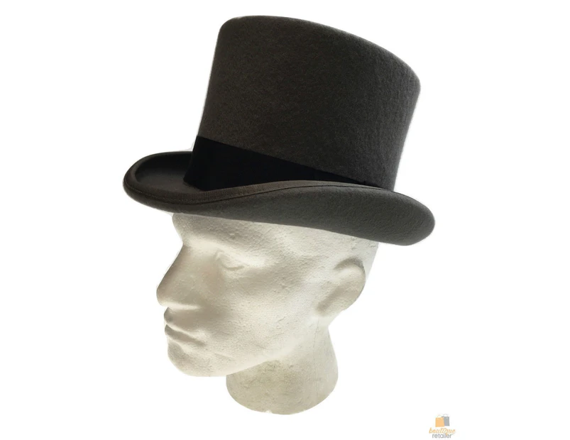 5.5" Premium Mad Hatter Top 100% Wool Magician Hat - Grey