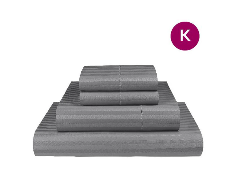 King Grey 1000TC Microfibre 1cm Stripe Fitted, Flat Sheet Set