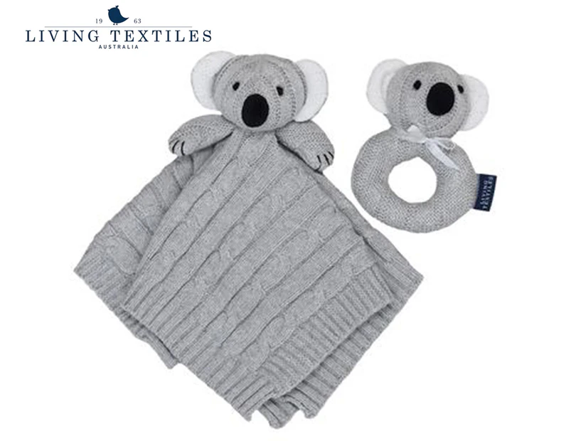 Living Textiles Cable Knit Koala Security Blanket & Rattle Gift Set - Grey