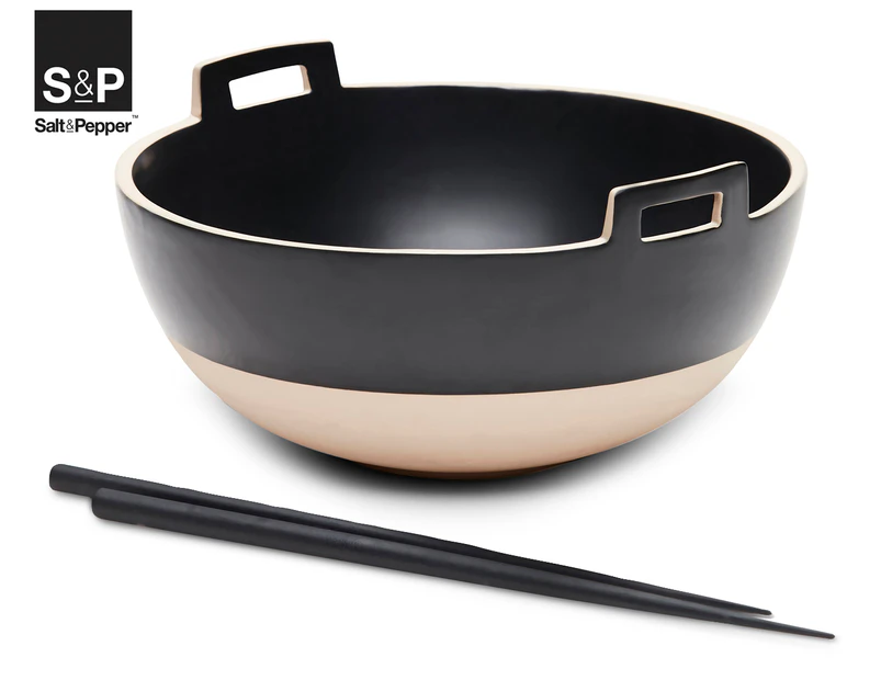 Salt & Pepper 25cm Osara Bowl w/ Chopsticks - Black
