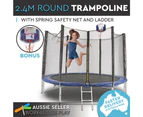 2.4m 8ft Round Trampoline FREE Basketball Set Safety Net Spring Pad Cover Ladder