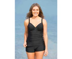 LaSculpte Women's Tummy Control V Neck Ruched Tankini Top with Moulded Cups - Black