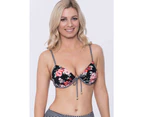 LaSculpte Women's Printed Tie Front Removable Push Up Underwired Padded Beach Bikini Top with Adjustable Straps - Floral/Stripe Print