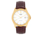 Casio Men's 40mm MTP1183Q-7A Leather Watch - Burgundy/Gold