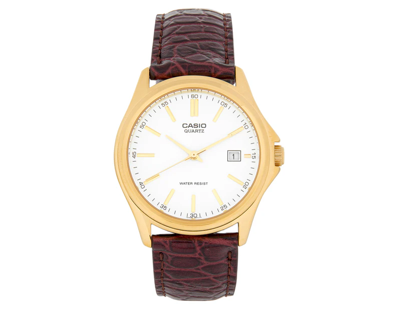 Casio Men's 40mm MTP1183Q-7A Leather Watch - Burgundy/Gold
