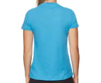 Adidas Women's Essentials Linear Slim Tee / T-Shirt / Tshirt - Cyan/White