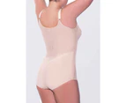 LaSculpte Women's Shapewear Extra Firm Control Wire Free Fuller Figure Mesh Bodysuit with Lace - Nude