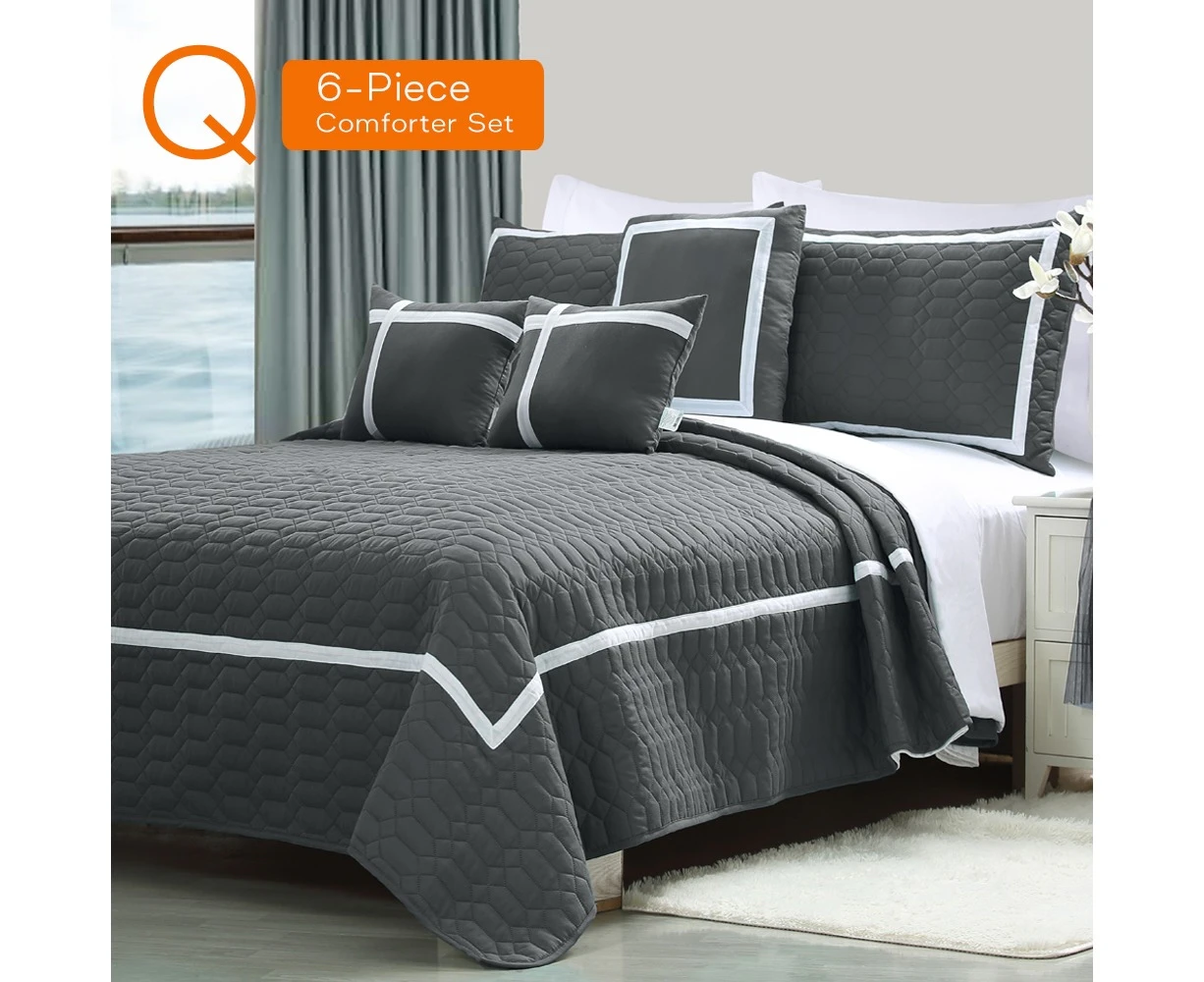 Queen 6-Piece Embossed Comforter Set in Charcoal