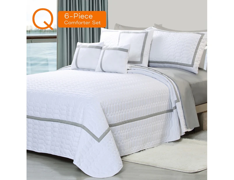 Queen 6-Piece Embossed Comforter Set in White