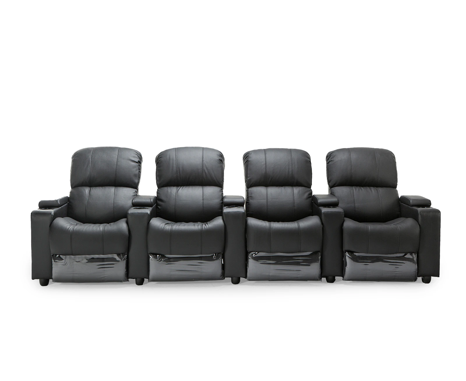 Sophie Black Leather 4 Seater Home Theatre Recliner Lounge Suite