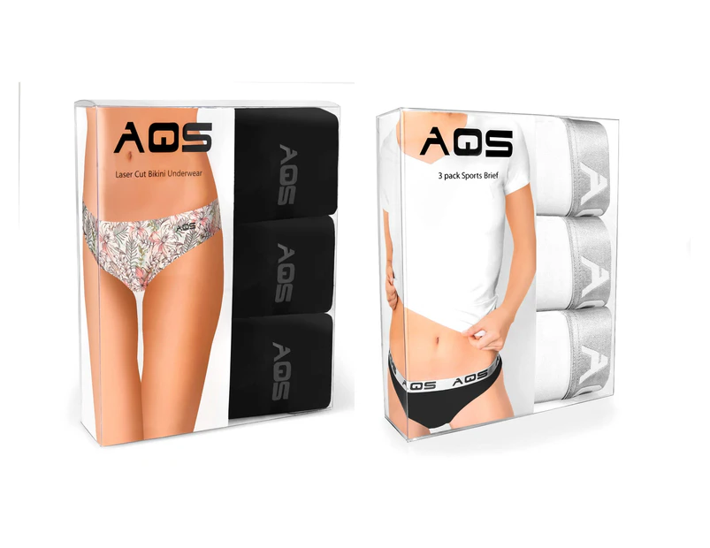 AQS Women's Cotton Bikini Underwear 6 Pack - Black + White