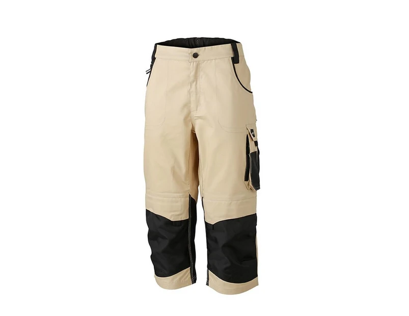 James And Nicholson Unisex Workwear 3/4 Pants (Stone/Black) - FU916