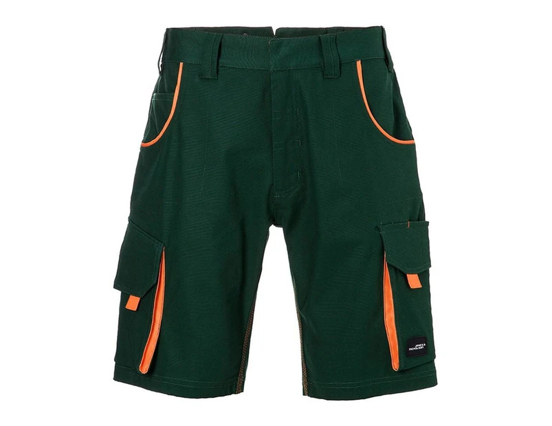 James And Nicholson Unisex Workwear Bermudas Level 2 (Dark Green/Orange) - FU911