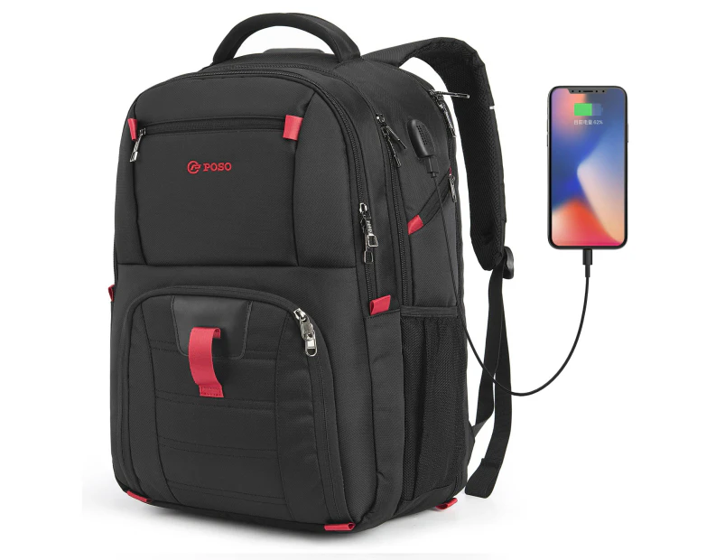 POSO 17.3 Inch Laptop Travel Backpack Computer Bag-Black