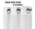 1 Pair Ultra Luxurious Textured Linen Curtains Eyelet Light Filtering Elegant Window Curtain Draperies Semi Sheer Privacy Added, Solid White