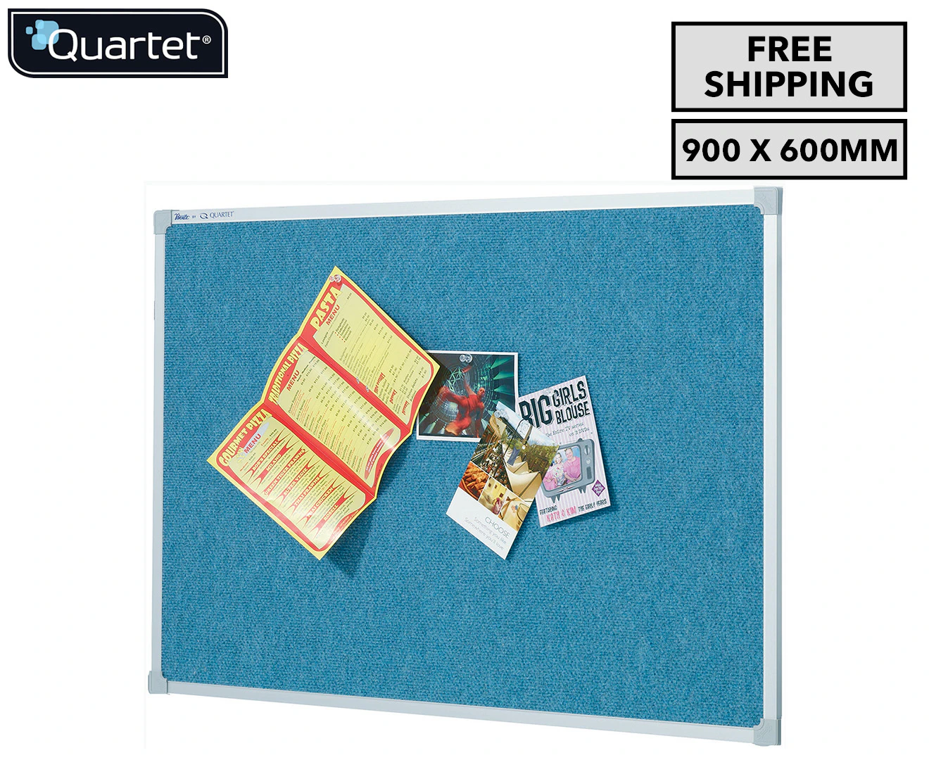 Quartet Penrite 90x60cm School Fabric Pinboard Wedgewood w/ Aluminium Frame