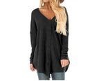Dresswel Women's  Lightweight Cardigan Fall V Neck Long Sleeve Tie Front Button Down Knitted Top-Black