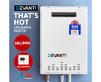DEVANTI Gas Water Heater 26L Instant Hot Outdoor System LPG White
