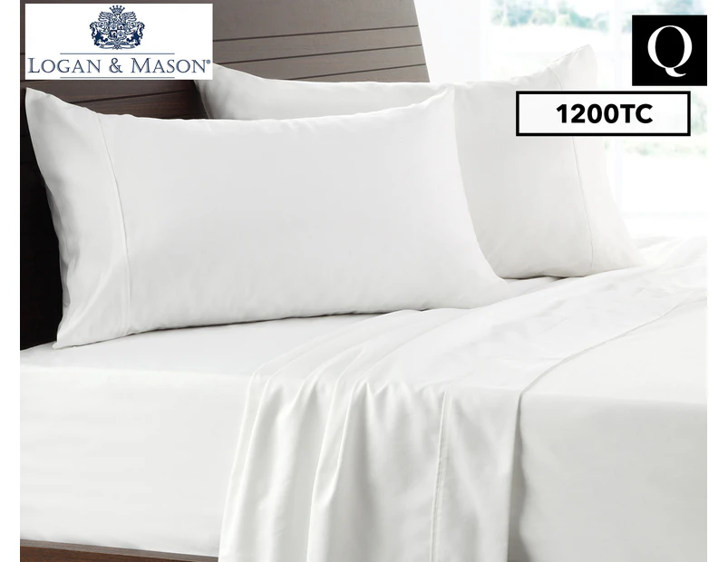 Logan & Mason 1200TC Cotton Rich Queen Bed Sheet Set - White