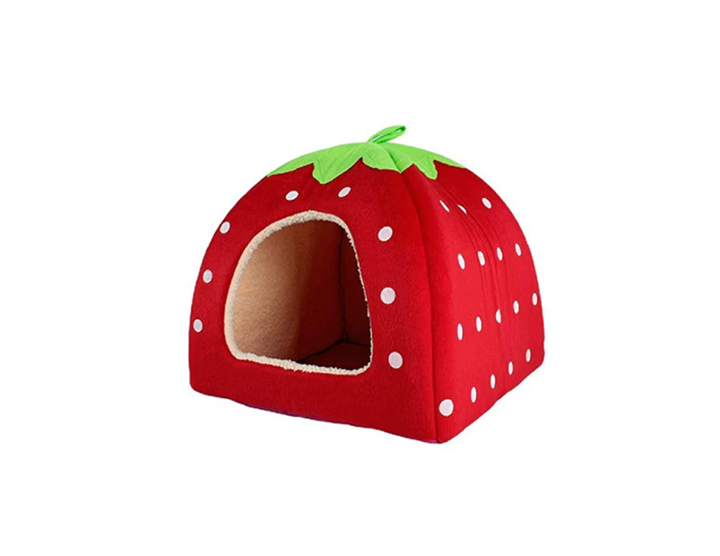 WJS Strawberry Style Sponge House Pet Bed Dome Tent Warm Cushion Basket - RED