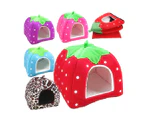 WJS Strawberry Style Sponge House Pet Bed Dome Tent Warm Cushion Basket - PINK