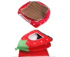 WJS Strawberry Style Sponge House Pet Bed Dome Tent Warm Cushion Basket - RED