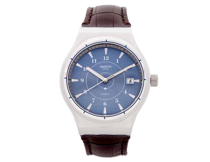 Swatch Men's 42mm Sistem Fly Leather Watch - Brown/Blue/Silver