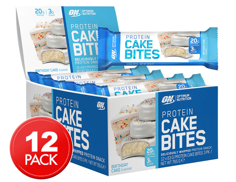 12 x Optimum Nutrition Protein Cake Bites Birthday Cake 63g