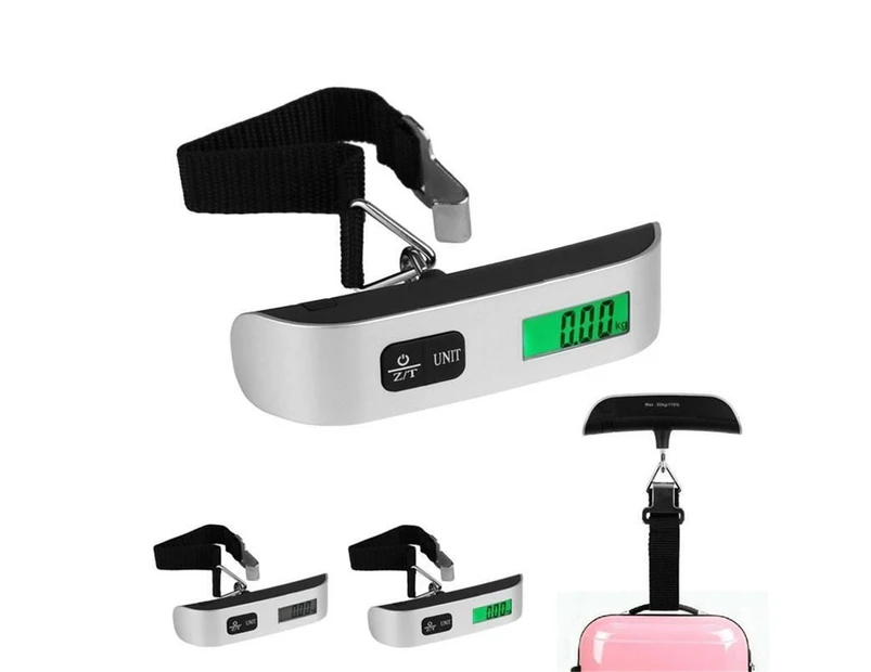 Portable Digital Luggage 50kg Capacity  Hand Held Green Backlight LCD Electronic Scale  - Silver and Black