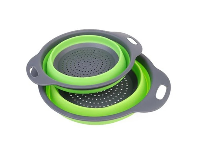 Foldable Silicone Colander Fruit Vegetable Washing Basket Strainer 2PCS  - Green