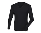 Henbury Mens Cashmere Touch Acrylic V-Neck Jumper / Knitwear (Black) - RW2702