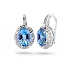 14K White Gold 5.60ct Swiss Blue Topaz & 0.50ct Diamond Hook Earrings