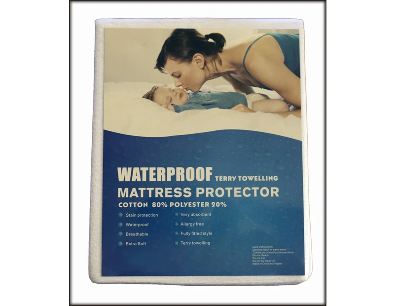 King Size Bed Waterproof Fully Fitted Terry Towelling Top Mattress Protector  182x203x40cm