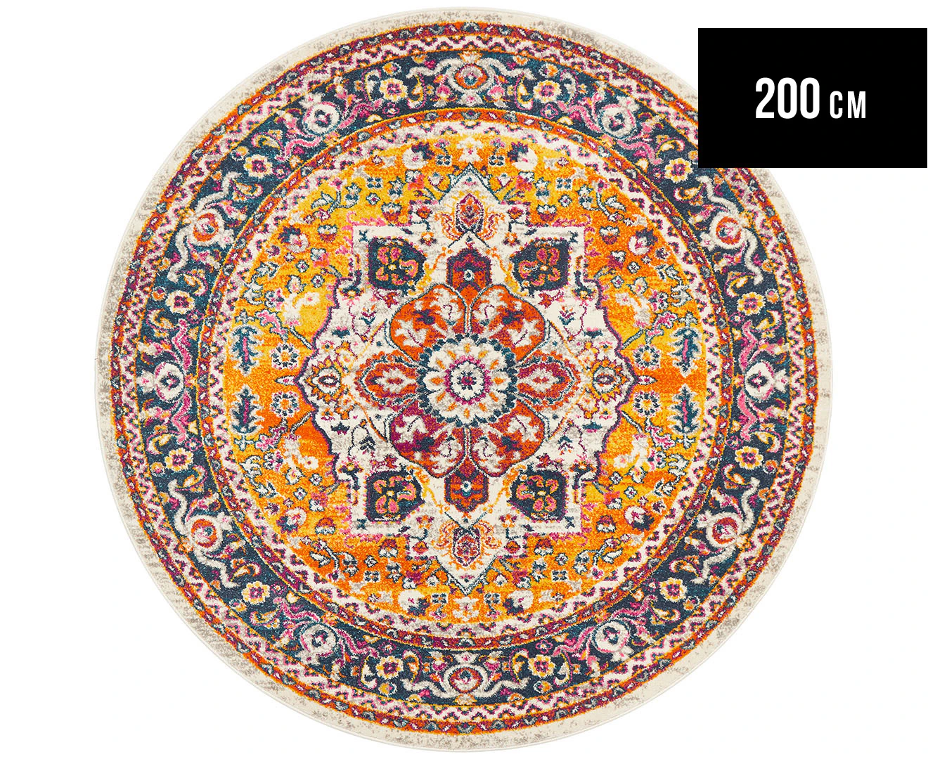 Rug Culture Babylon 200cm Floral Vintage Look Round Rug - Multi