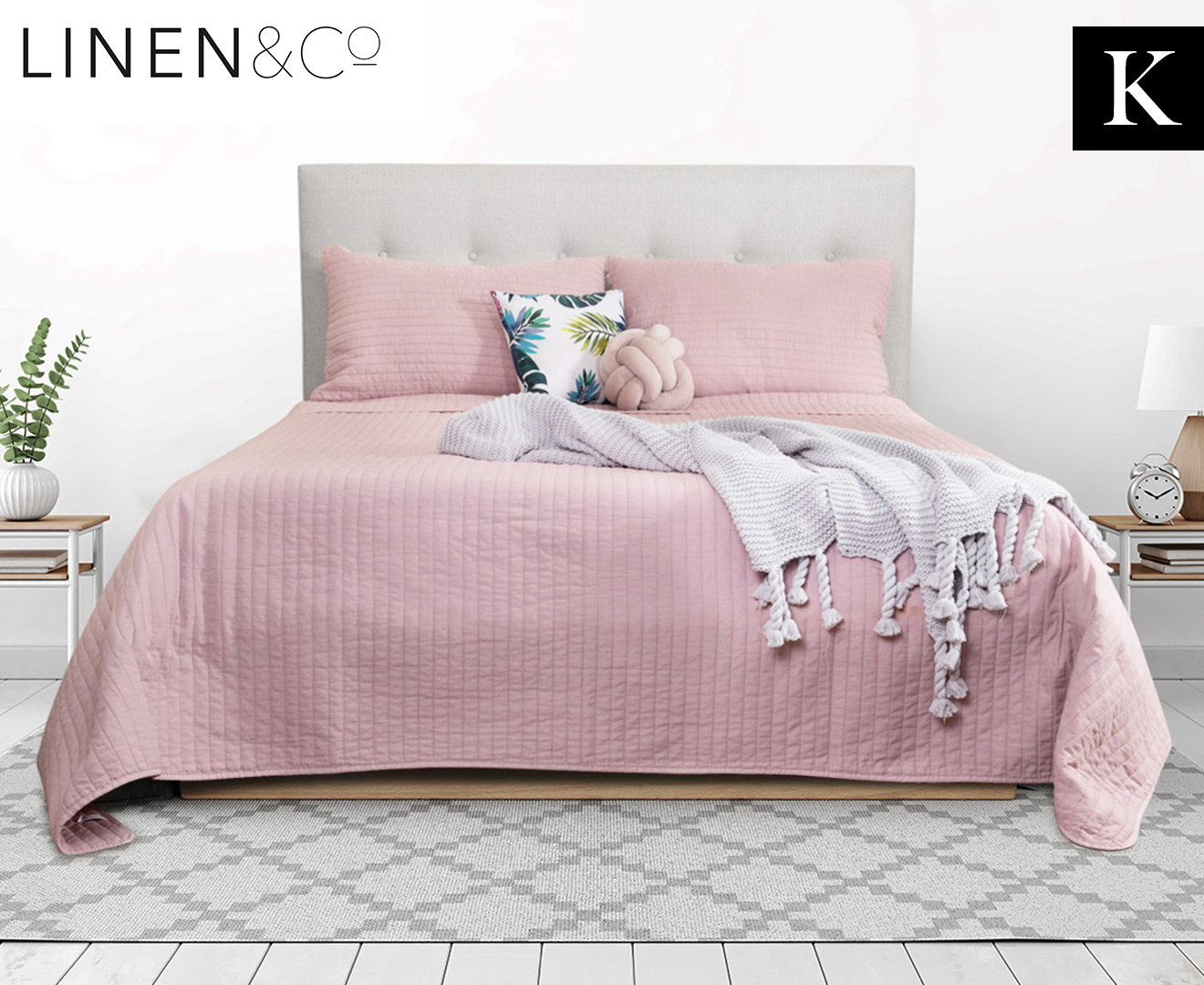 Linen Co Stonewashed King Bed Coverlet Set Dusky Pink Ebay