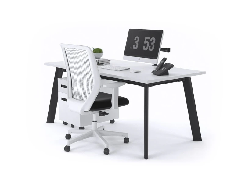 Switch Executive Desk - Black Frame [1600L x 800W] - white, white modesty