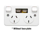 PT9822 JACKSON Dual Gpo With 2 USB Sockets 240V Wall Plate  Standard Wall Plate Size To Replace Existing Powerpoints  DUAL GPO WITH 2 USB SOCKETS
