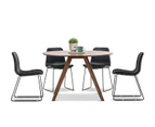 7pc Dining Set Walnut Oak Scandinavian Round 1.2m Dining Set & 6 x Black Leatherette Sleigh Leg Dining Chairs