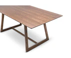 5pc Dining Set Scandinavian Inspired Walnut Oak Timber Rectangular 1.8m Dining Table & 4 x Grey Fabric Black Sleigh Leg Dining Chairs