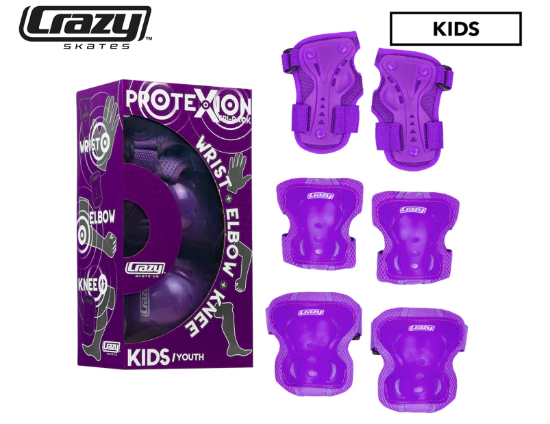 Crazy Skates Kids' Tri-Pack Knee, Wrist & Elbow Safety Pads - Purple
