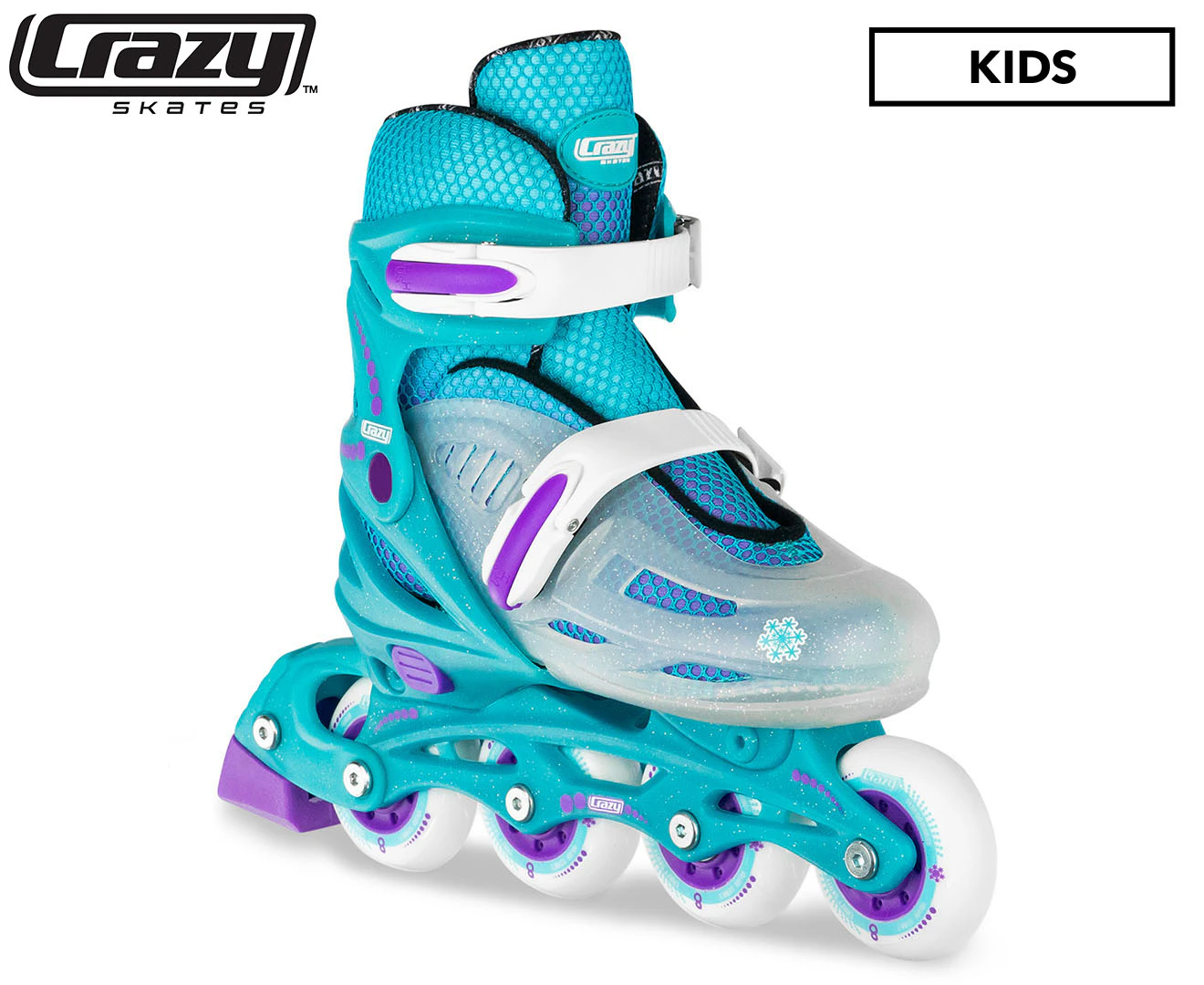 Crazy Skates 148 Adjustable Kids Inline Skates - Teal Glitter