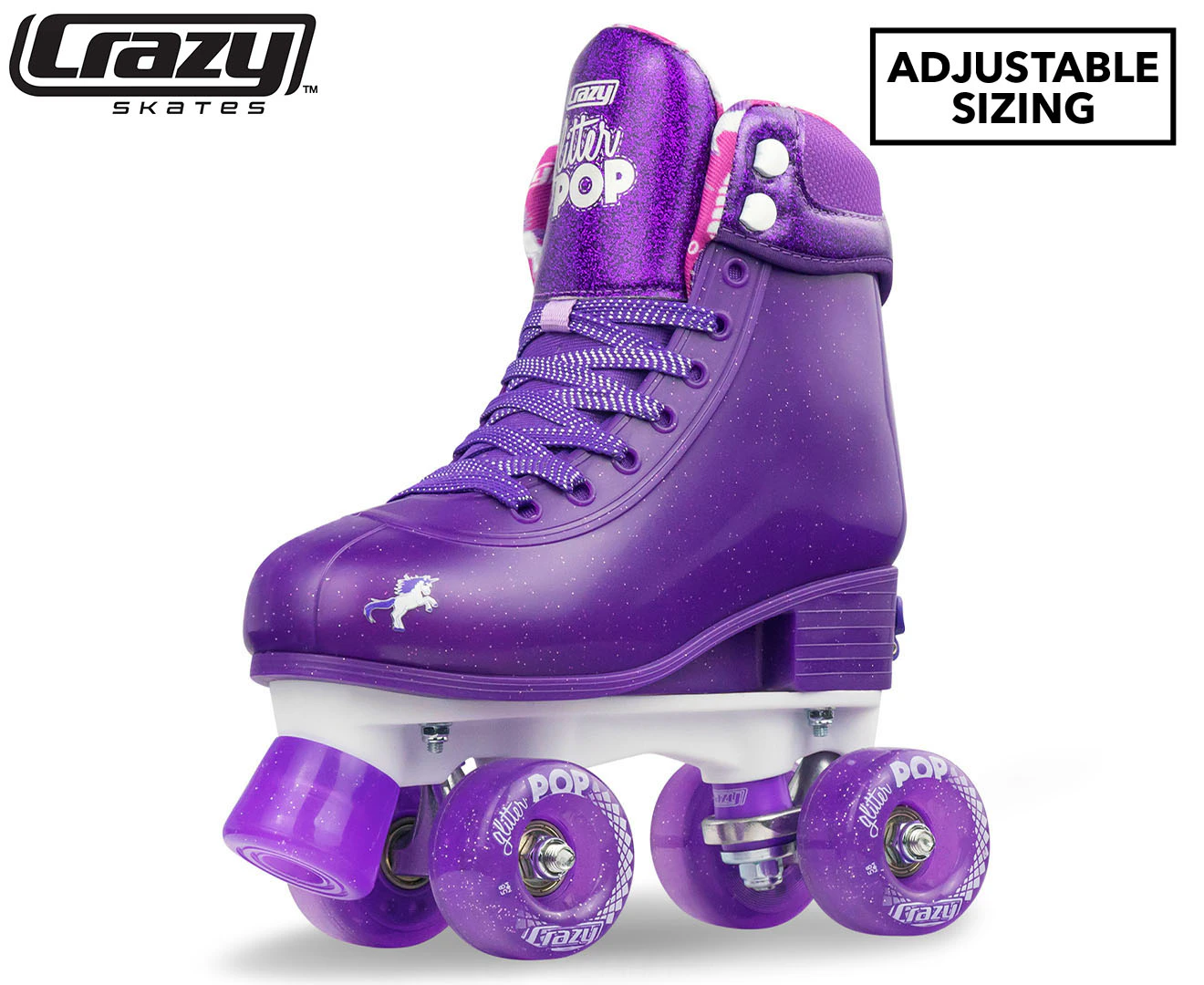 Crazy Skates GLITTER POP Size Adjustable Roller Skates - Purple