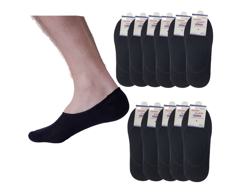 12 Pairs Cotton No - Show Low Cut Invisible Socks - Black