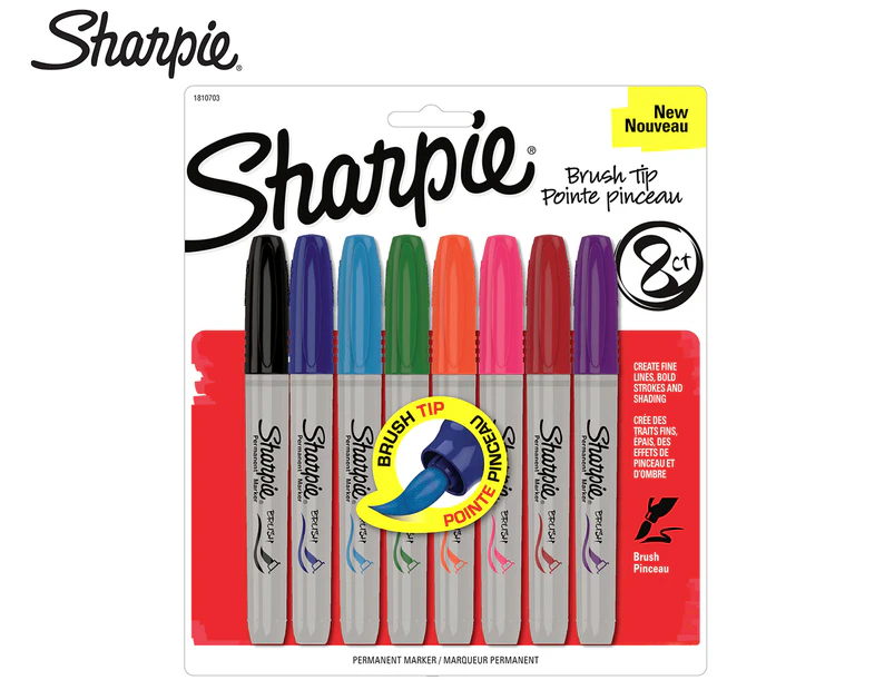 Sharpie Brush Tip Permanent Markers 8-Pack - Assorted